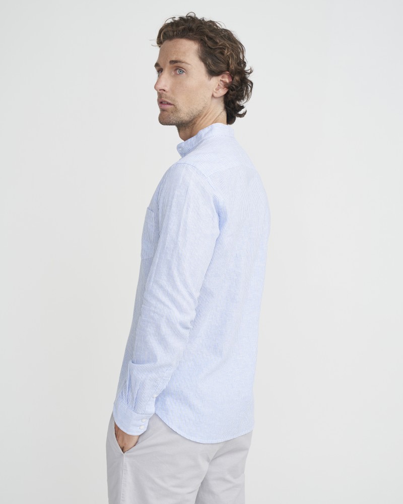 Dag Collarless Shirt Blue/White (stripe)