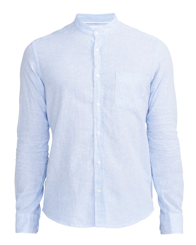 Dag Collarless Shirt Blue/White (stripe)