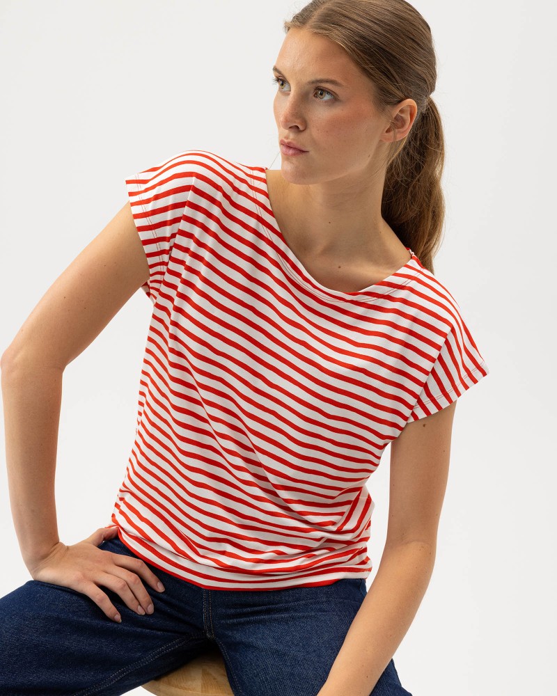 Ellen Capsleeve Off White/Bright Red