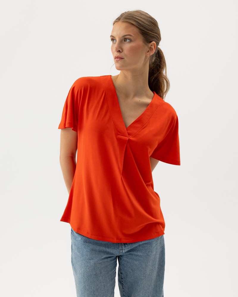 Ellen V-neck Top Bright Red