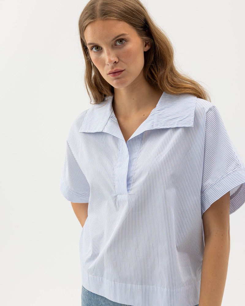 Marie Pop Over Top White/Light Blue