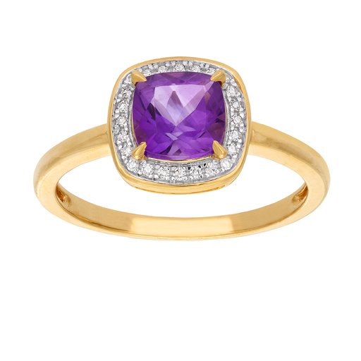 Diamantring i 18K guld med en ametist