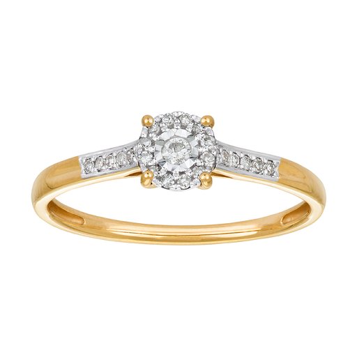 Diamantring i 18K guld med sidostenar.