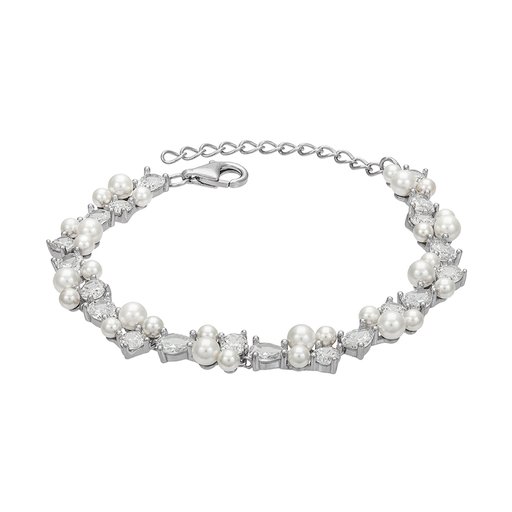 Armband i äkta silver med kubisk zirkonia och pärlor