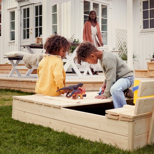 Sandlåda med bänk/lock obeh 120x120 cm FSC (B)