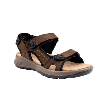 Leather Sandal with Velcro Straps Brown