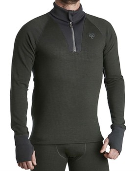 Base Layer, Polo with short Zip, Termo Wool Original Dark Green
