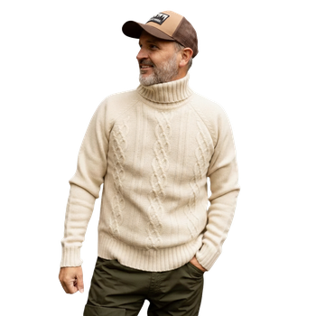 Strickpullover aus Lammwolle mit Polokragen – Herren Beige