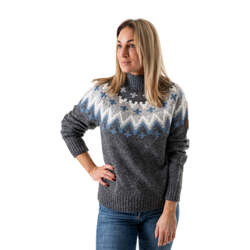 Gestrickter gemusterter Pullover – Damen Grau