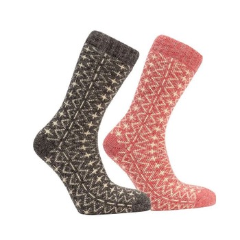 Ullstrumpa Alpacka, 2-pack - Grå/Rosa