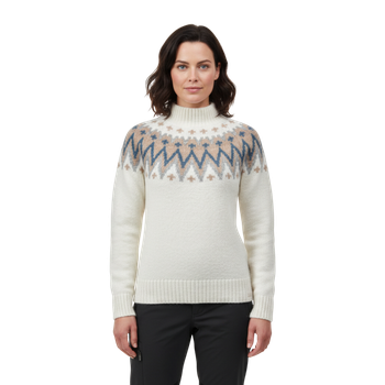 Gestrickter gemusterter Pullover – Damen Offwhite/Sand