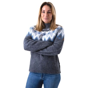Gestrickter gemusterter Pullover – Damen Grau