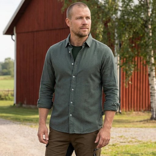 Långärmad linneskjorta – linne & bomull, regular fit