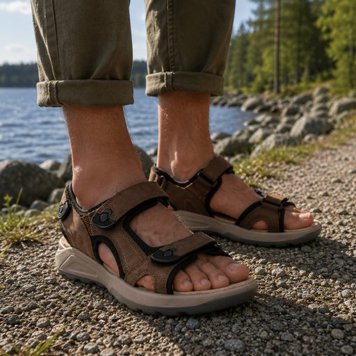 Leather Sandal with Velcro Straps