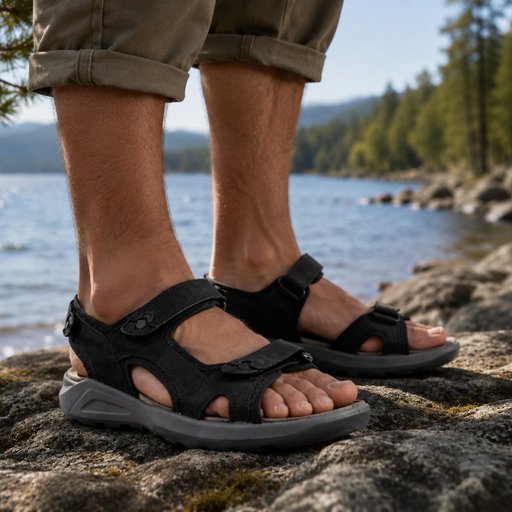 Leather Sandal with Velcro Straps