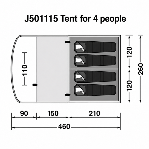 Familienzelt für 4 Personen mit Vorzelt