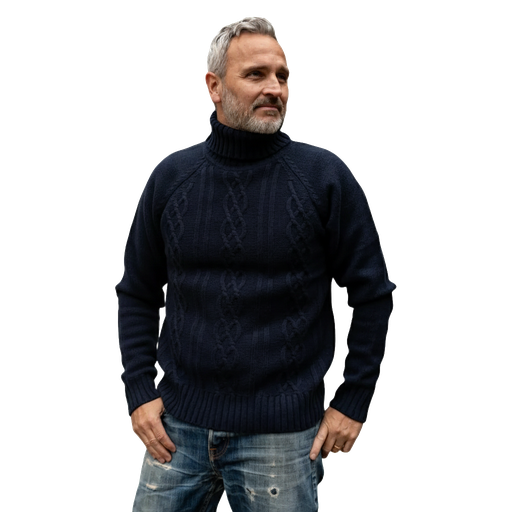 Stickad Tröja Lammull Med Polokrage - Herr