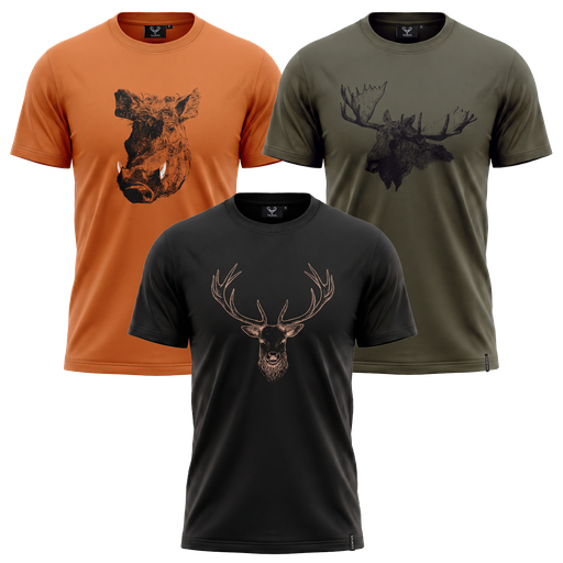 T-Shirt 3er-Pack 100% Baumwolle, Wildtiermotive