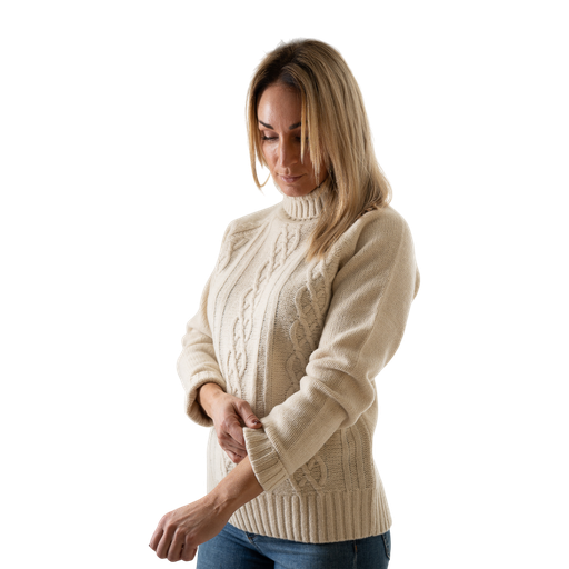 Stickad Tröja Lammull Med Polokrage - Dam