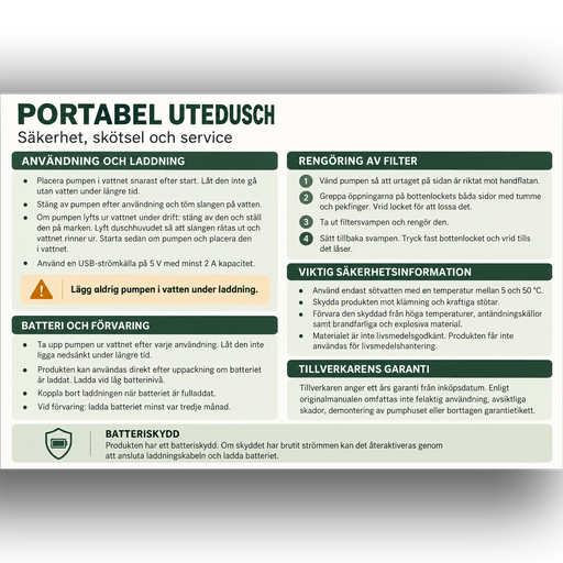 Portabel Campingdusch -Uppladdningsbar