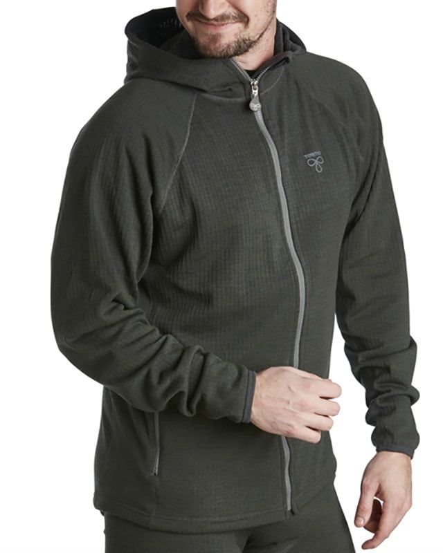 Underställströja, Hoodie med full Zip, Termo Wool Original, Mörkgrön