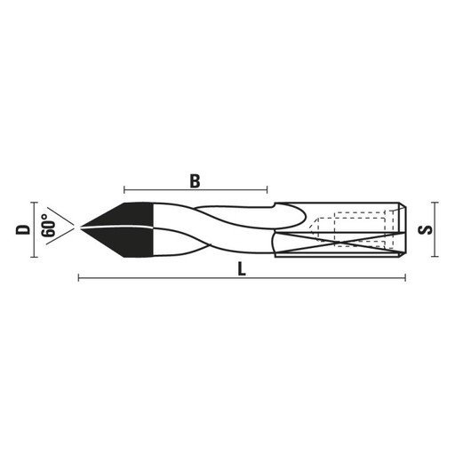 Genomgångsborr HW Z2 Ø6.4 B37 L70 S10X24 vänster