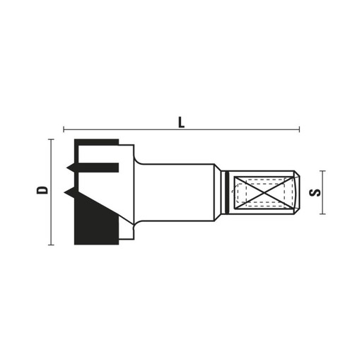 Cylinderborr HW Z2+2 Ø20 L70 S10X26 höger