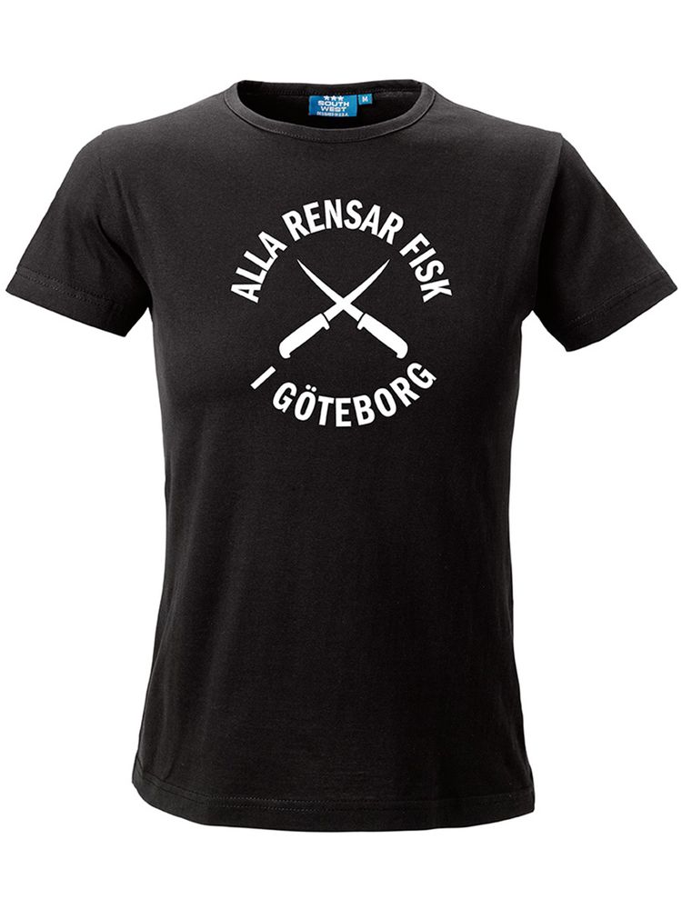 T-shirt Dam, Svart - Alla Rensar Fisk (stor logo)