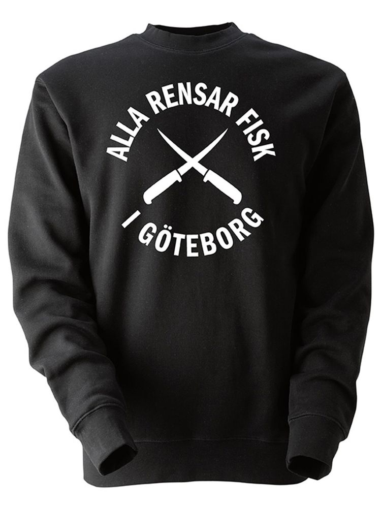 Collegetröja, Svart - Alla Rensar Fisk (stor logo)