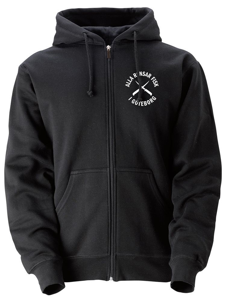 Hood med dragkedja, Svart - Alla Rensar Fisk (liten logo)