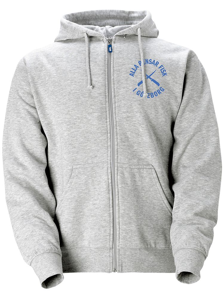 Hood med dragkedja, Grå - Alla Rensar Fisk (liten logo)