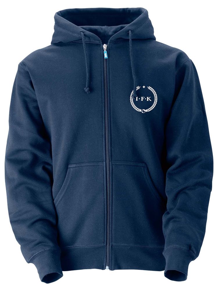 Hood med dragkedja, Marinblå - Kransen (liten logo)