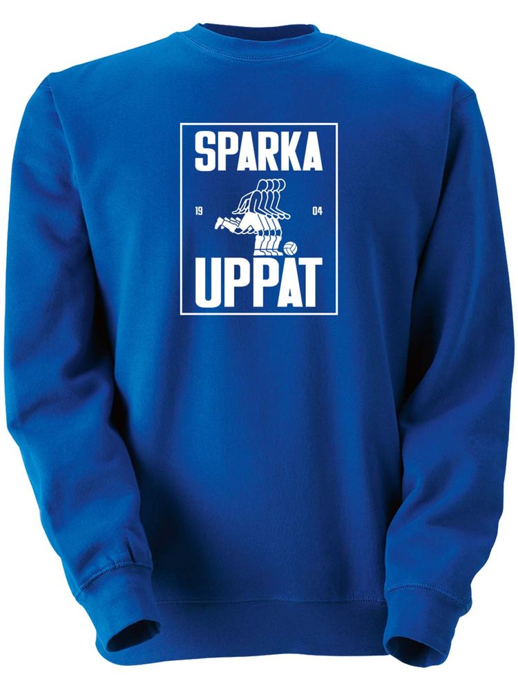 Collegetröja, Blå - Sparka Uppåt (stor logo)