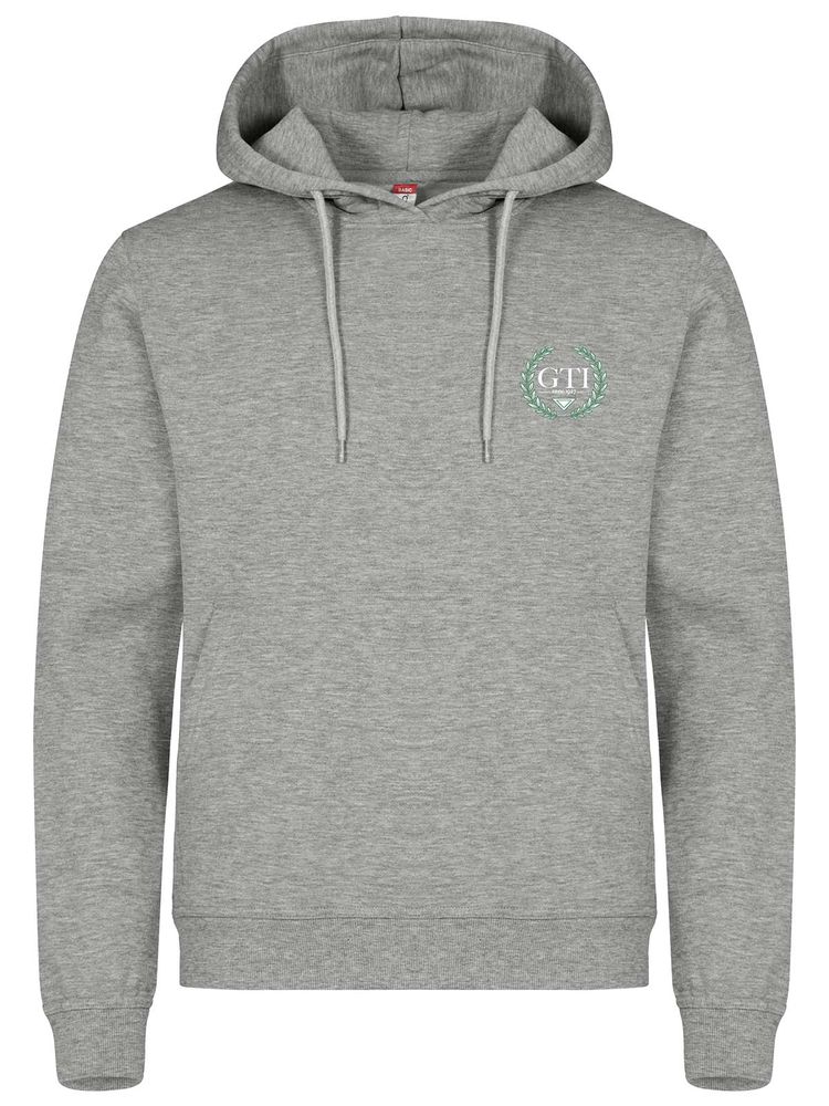 Hoodie - Small green/white wreath, Grey Melange (GTI:s Gymnasieskola)