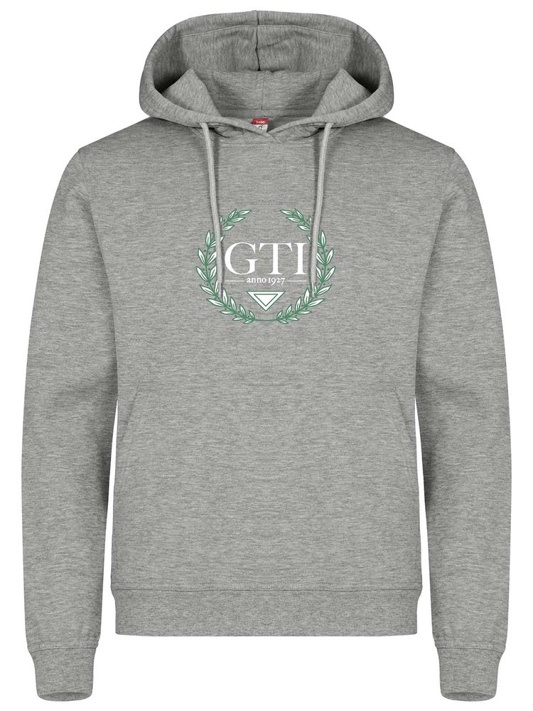 Hoodie - Big green/white wreath, Grey Melange (GTI:s Gymnasieskola)