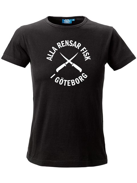 T-shirt Dam, Svart - Alla Rensar Fisk (stor logo)