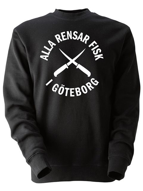 Collegetröja, Svart - Alla Rensar Fisk (stor logo)