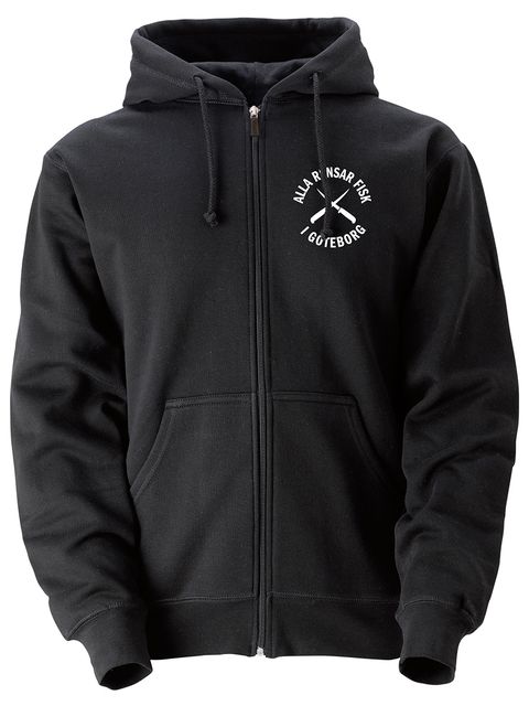 Hood med dragkedja, Svart - Alla Rensar Fisk (liten logo)