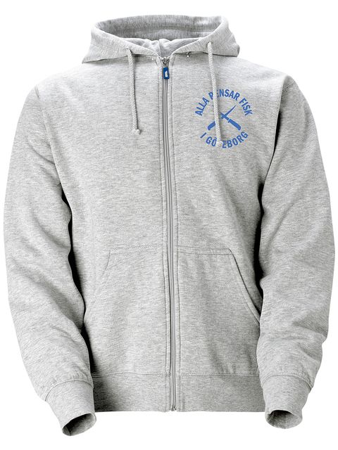 Hood med dragkedja, Grå - Alla Rensar Fisk (liten logo)