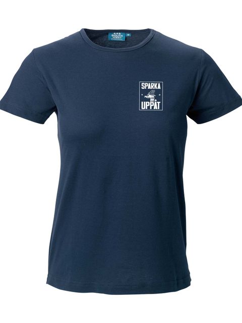 T-shirt Woman, Navy - Sparka Uppåt (liten logo)
