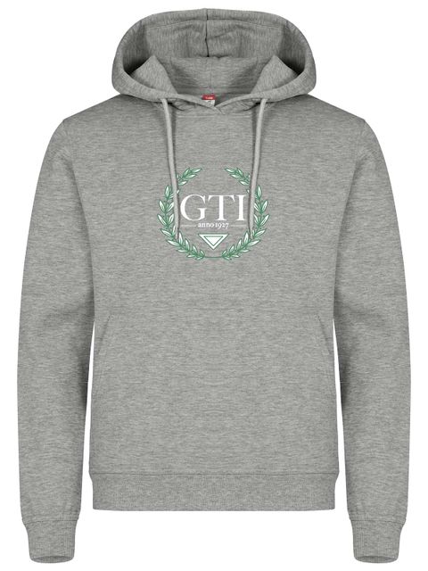 Hoodie - Big green/white wreath, Grey Melange (GTI:s Gymnasieskola)