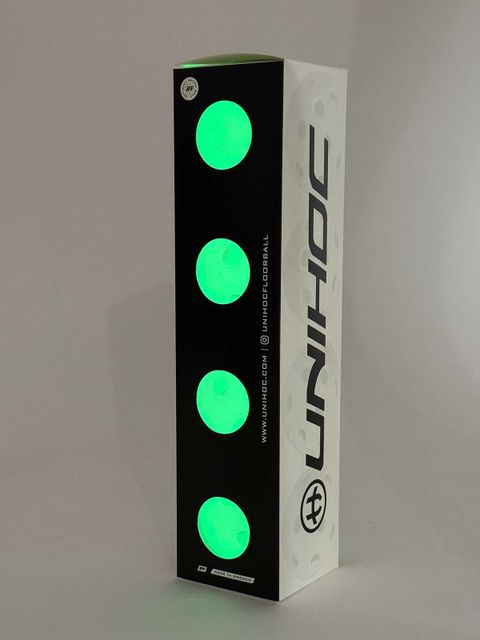 Unihoc Floorball Ball CRATER glowing in the dark (4-pack) Glowing White
