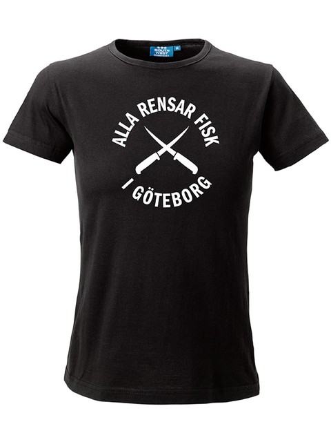 T-shirt Dam, Svart - Alla Rensar Fisk (stor logo)