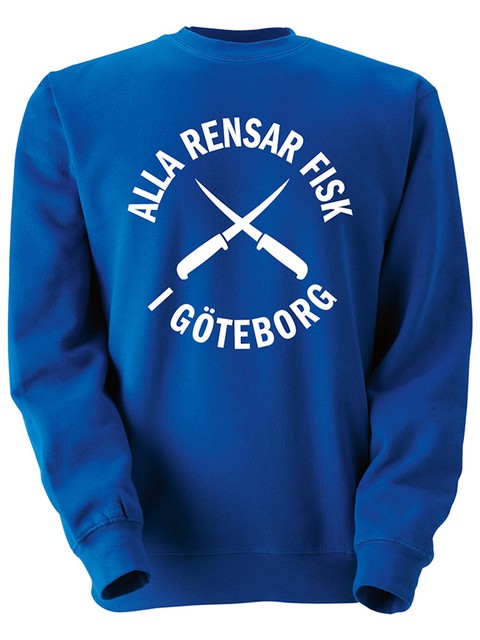 Collegetröja, Blå - Alla Rensar Fisk (stor logo)