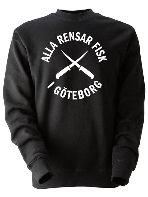 Collegetröja, Svart - Alla Rensar Fisk (stor logo)