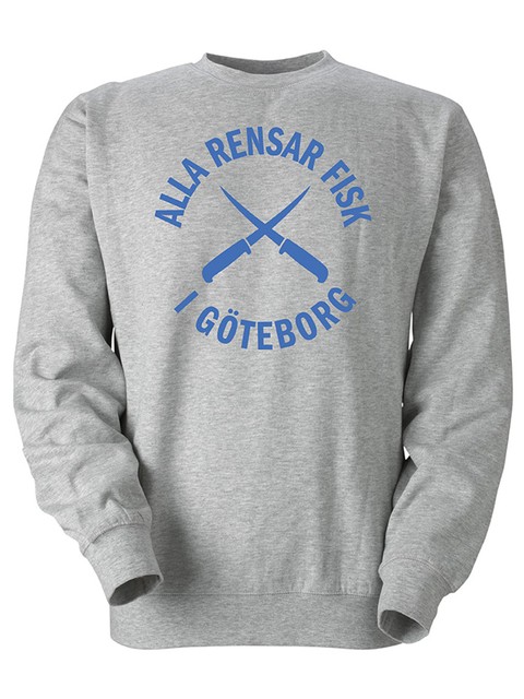 Collegetröja, Grå - Alla Rensar Fisk (stor logo)