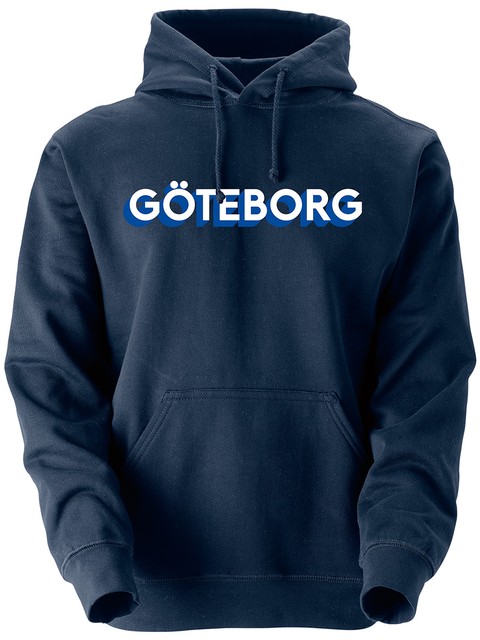 Hoodtröja, Marinblå - Göteborg 3D, vit+blå