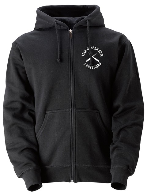 Hood med dragkedja, Svart - Alla Rensar Fisk (liten logo)