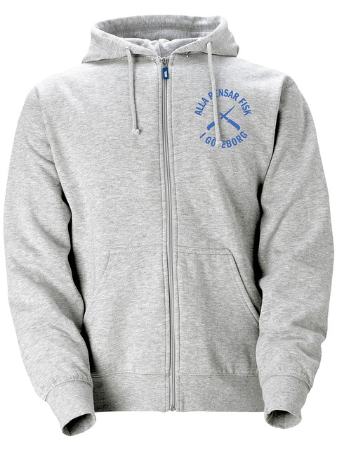 Hood med dragkedja, Grå - Alla Rensar Fisk (liten logo)