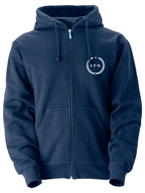 Hood med dragkedja, Marinblå - Kransen (liten logo)